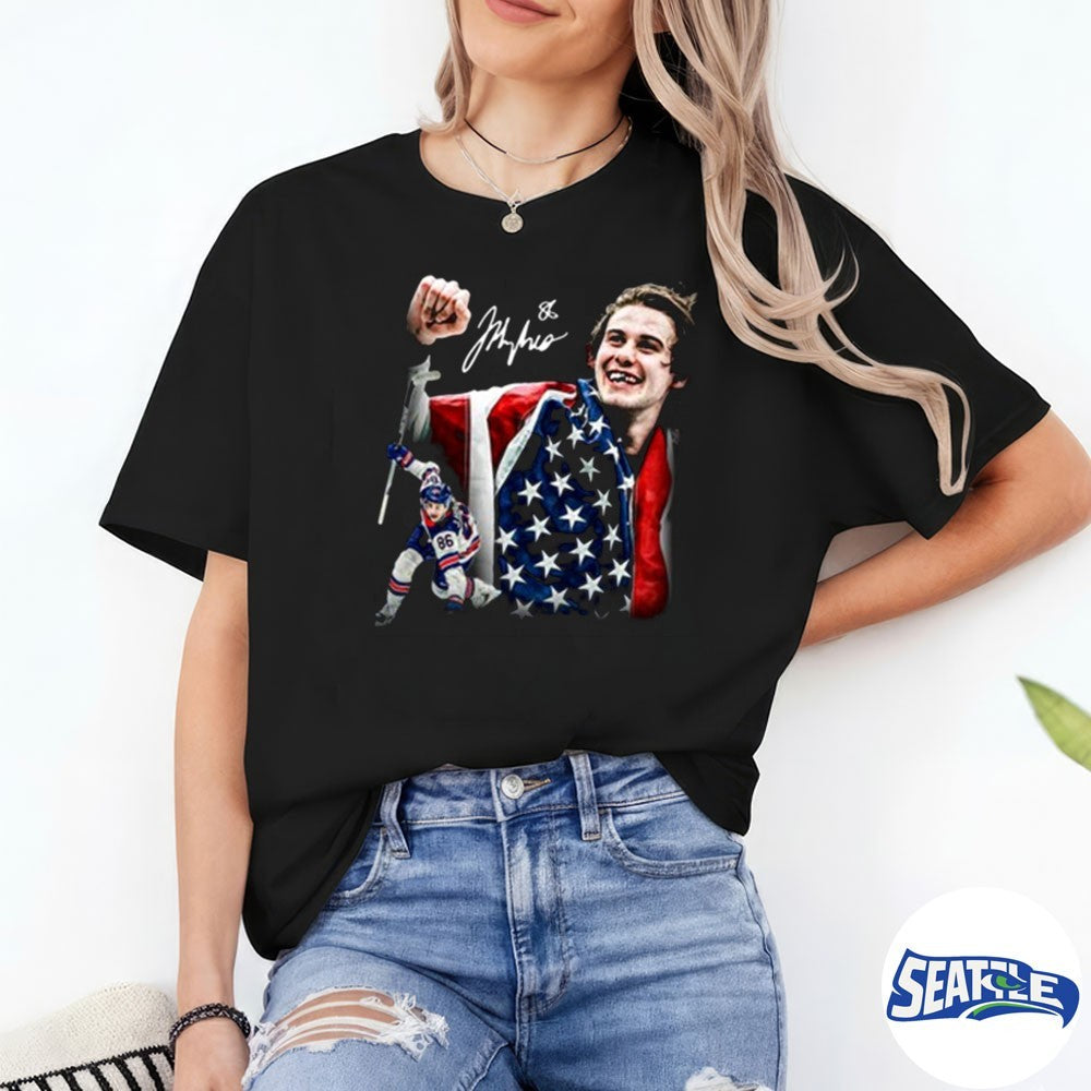 Jack Hughes USA Hockey Gold 2026 Winter Olympics Games Signature shirt