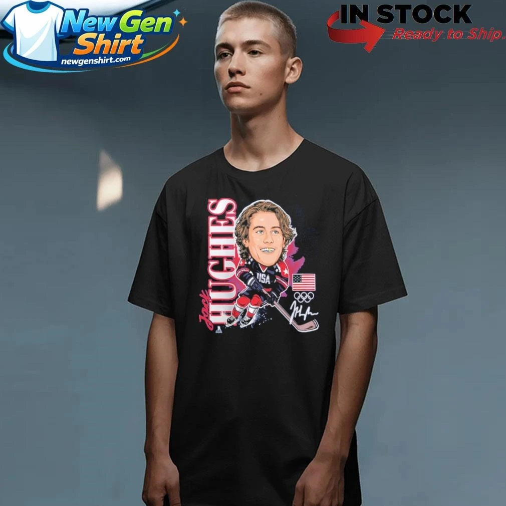 Jack Hughes USA Hockey Gold Medal Caricature Shirt