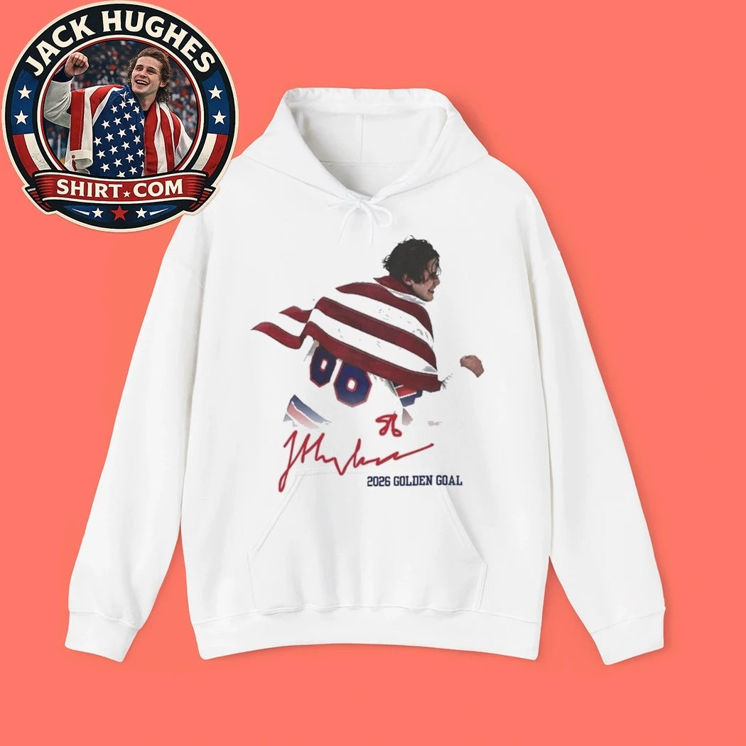 Jack Hughes USA Hockey Golden Goal 2026 Hockey Signature Tee Shirt