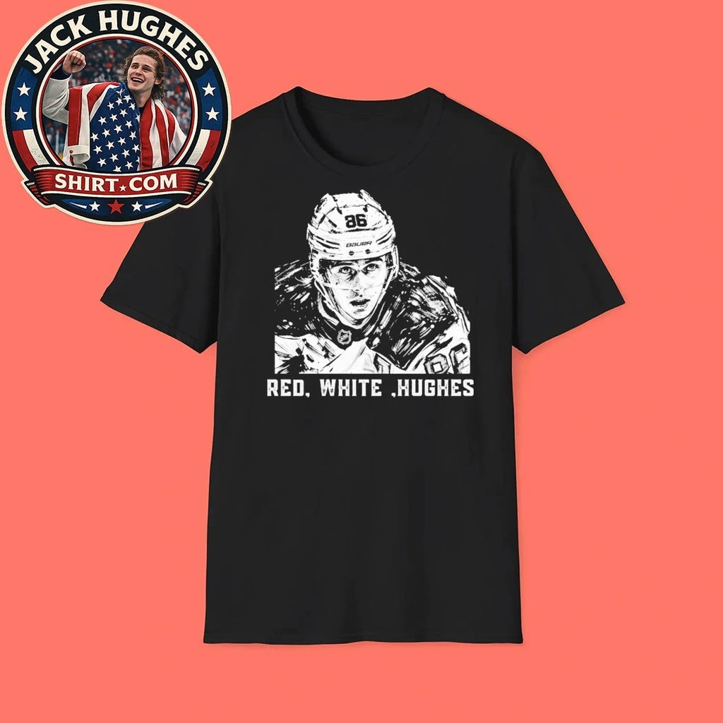 Jack Hughes USA Hockey Golden Goal 2026 Red, White &amp; Hughes Hockey Graphic T-Shirt