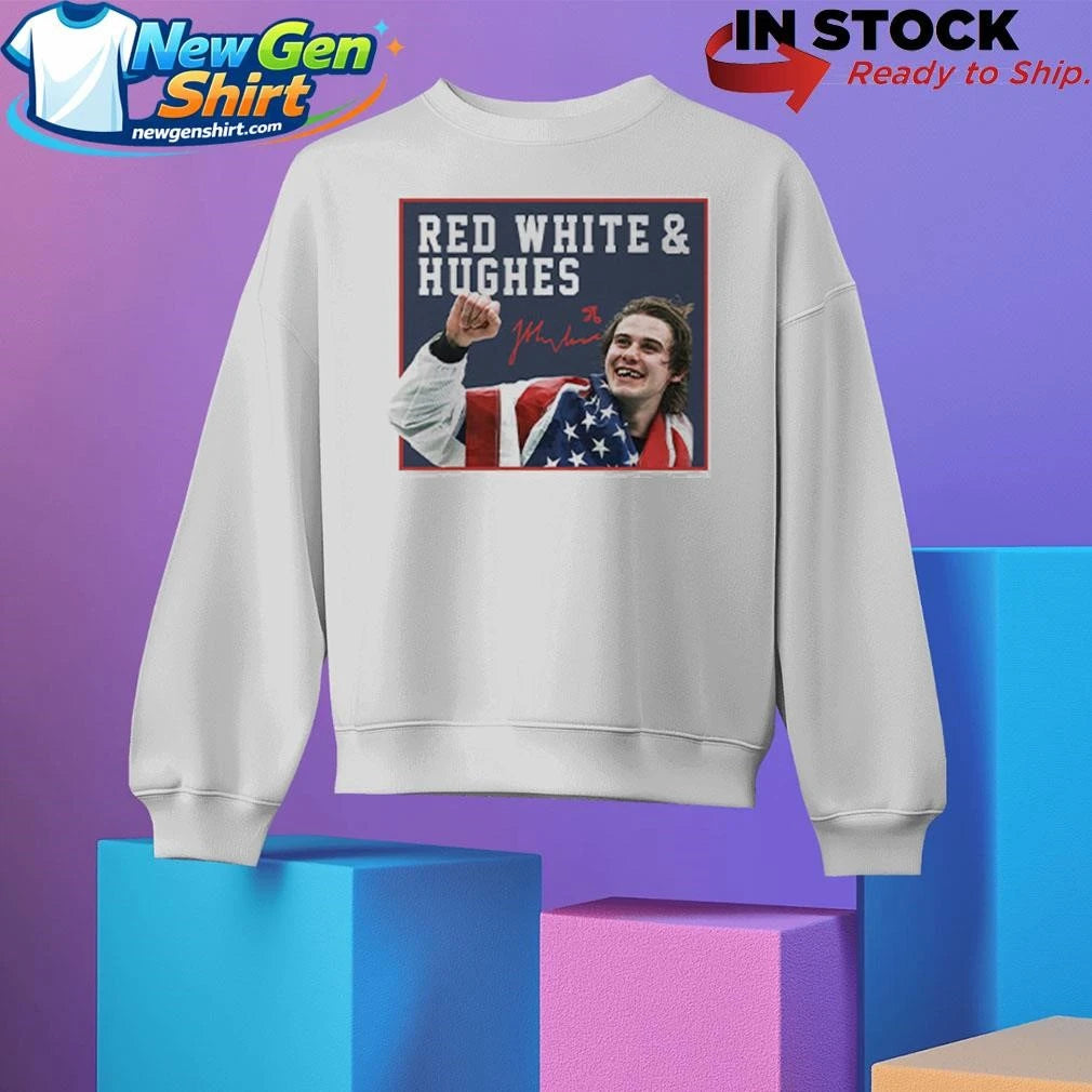 Jack Hughes USA Hockey Golden Goal 2026 Red White &amp; Hughes Hockey Shirt