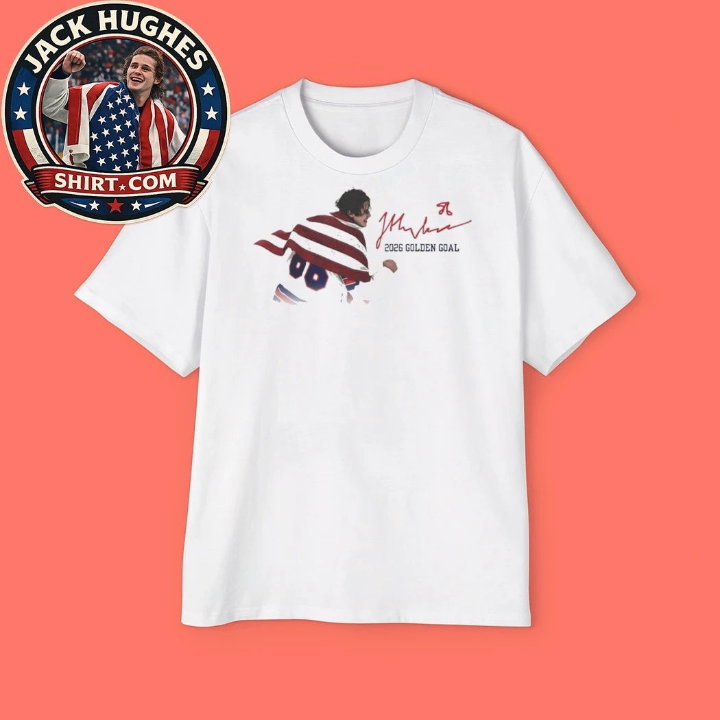 Jack Hughes USA Hockey Golden Goal 2026 Signature Tee Shirt