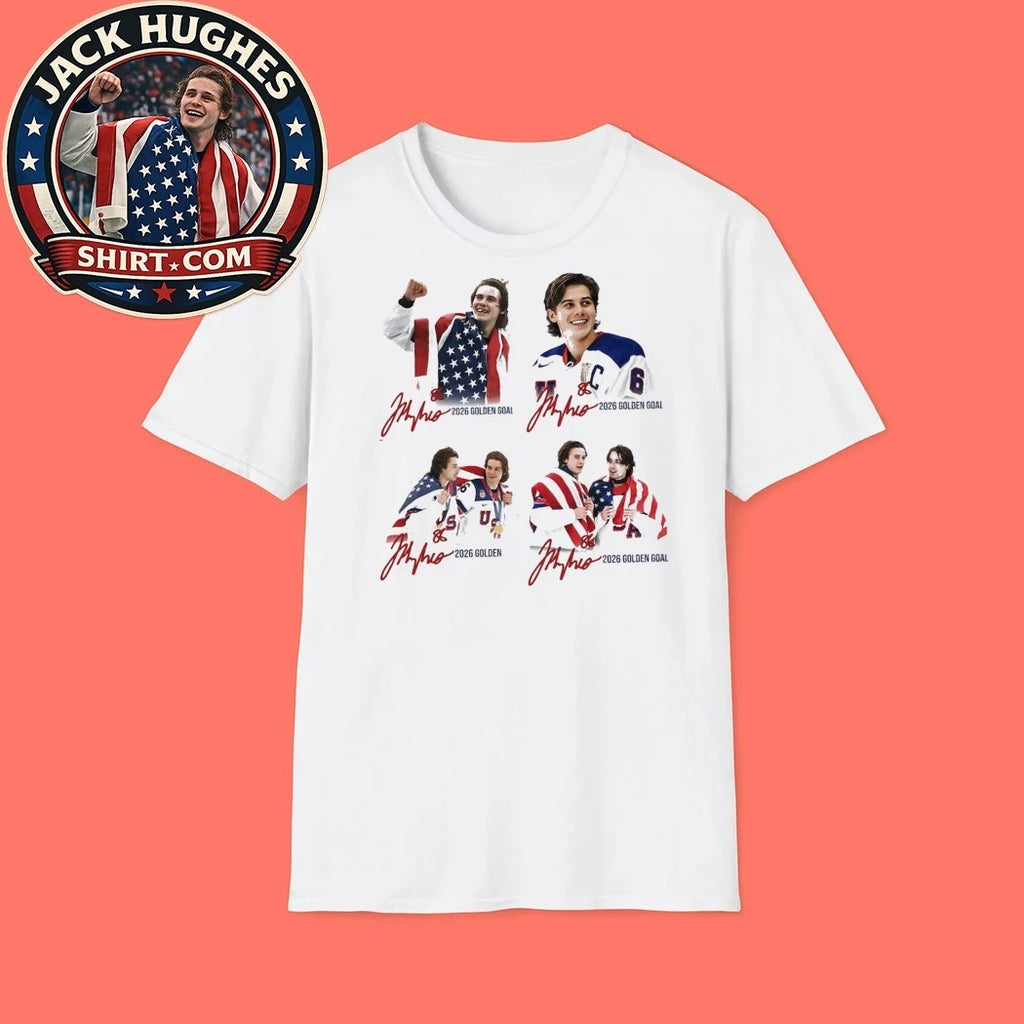 Jack Hughes USA Hockey Olympic 2026 Golden Goal Signature Fan Shirt
