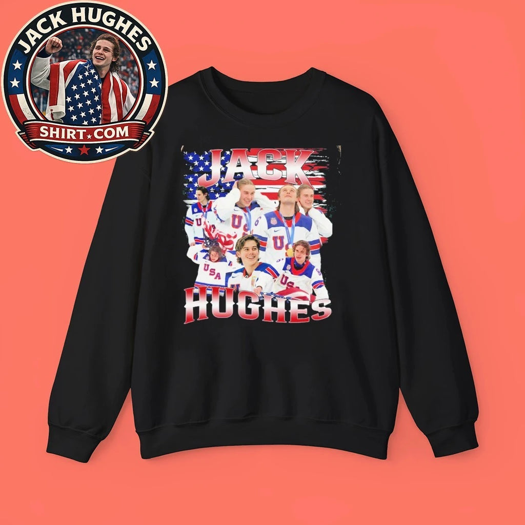 Jack Hughes Usa Gold American Hockey Flag Graphic T-Shirt
