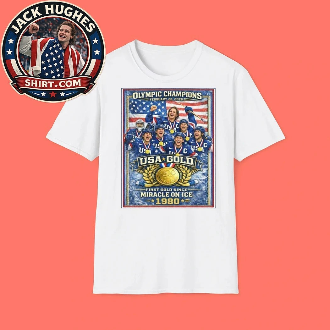 Jack Hughes Usa Gold Hockey February 22 2026 First Gold Since Miracle On Ice 1980 Graphic T-Shirt