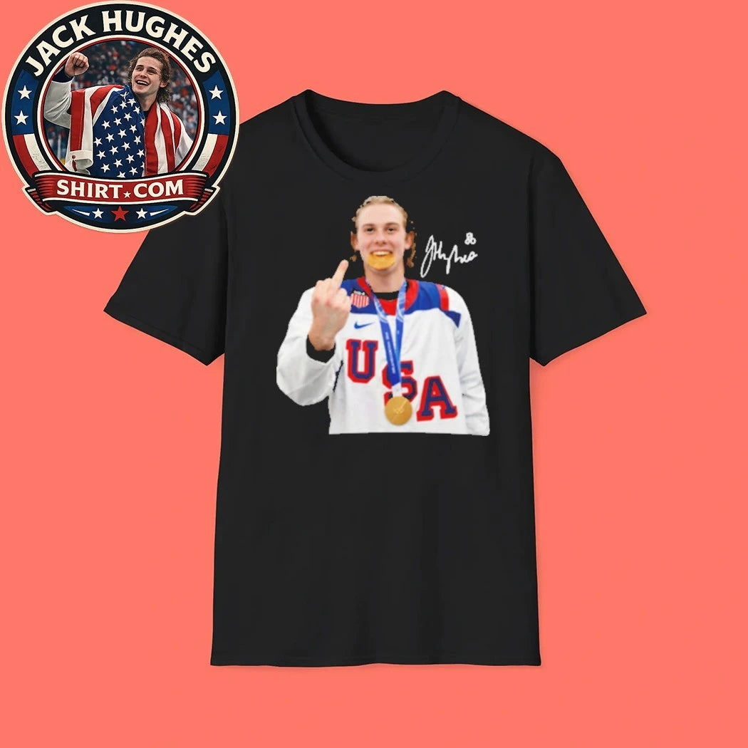 Jack Hughes middle finger, gold medal Signature 2026 Graphic T-Shirt