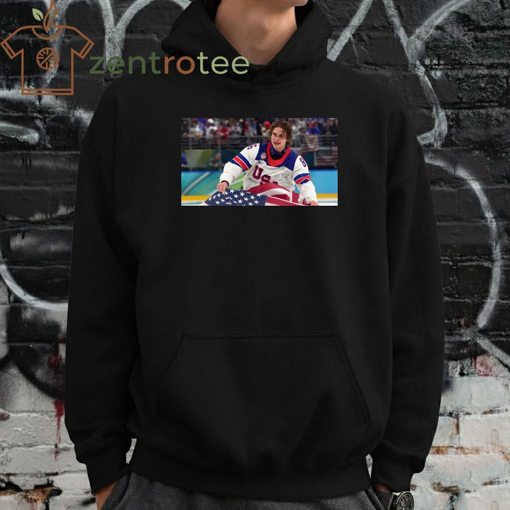 Jack hughes hold US flag shirt