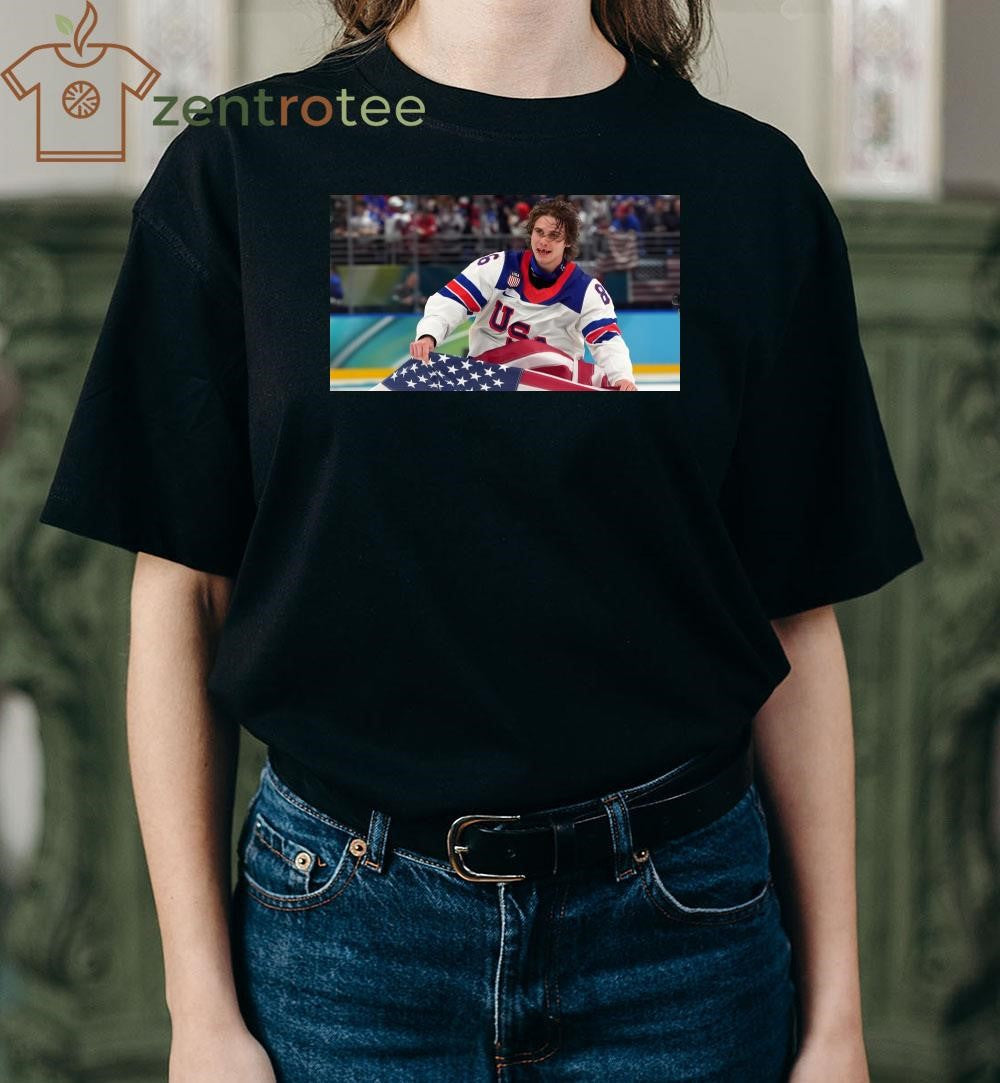 Jack hughes hold US flag shirt