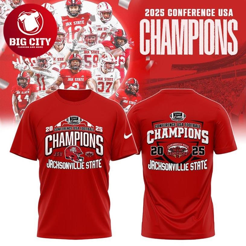 Jacksonville State Gamecocks 2025 Conference USA Champions 2025 Football Two Sided Shirt