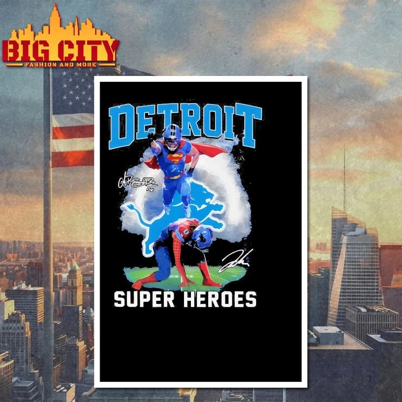 Jahmyr Gibbs And Amon-Ra St. Brown Detroit Lions Super Heroes Signatures shirts