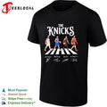 Jalen Brunson Mikal Bridges Josh Hart Karl Anthony Towns New York Knicks walking across shirt