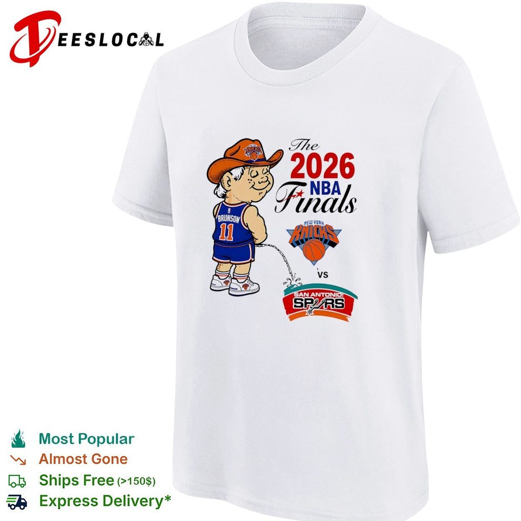 Jalen Brunson New York Knicks 2026 NBA pee on San Antonio Spurs logo shirt
