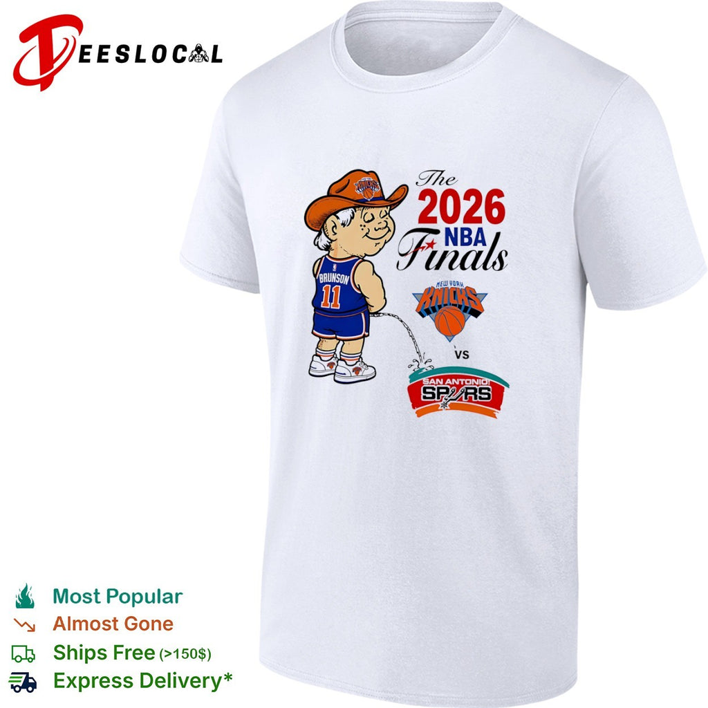 Jalen Brunson New York Knicks 2026 NBA pee on San Antonio Spurs logo shirt