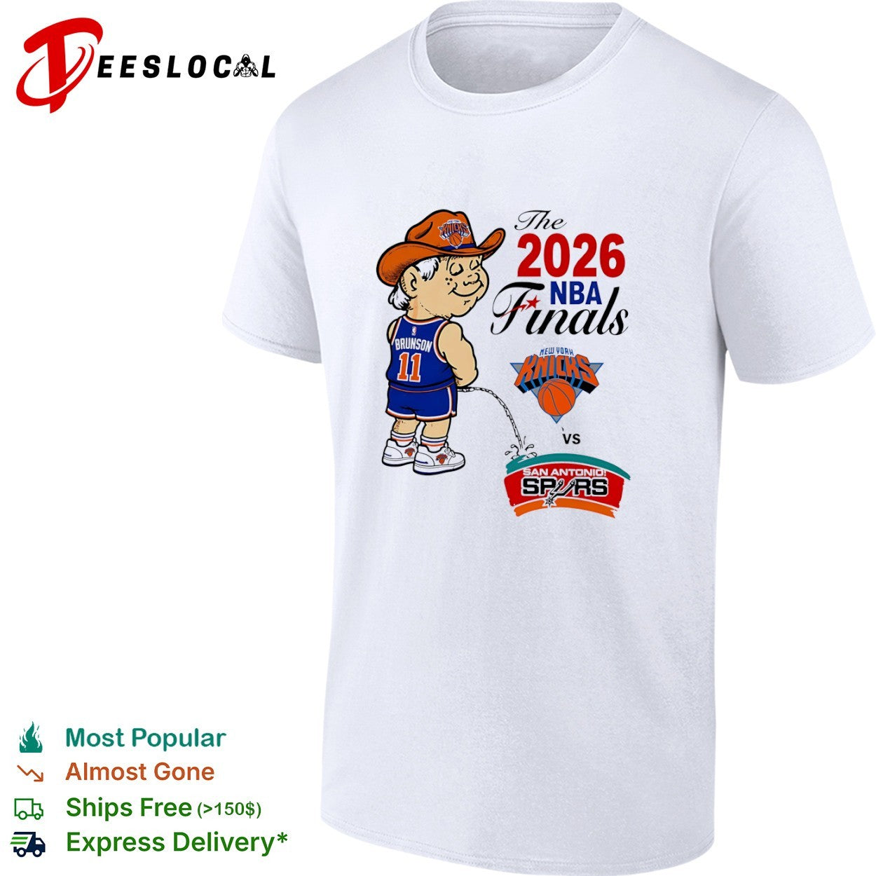 Jalen Brunson New York Knicks 2026 NBA pee on San Antonio Spurs logo shirt