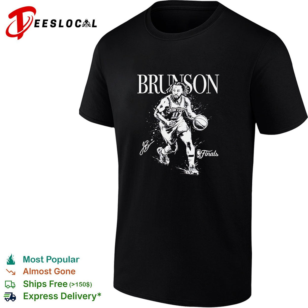 Jalen Brunson New York Knicks NBA Finals action portrait signature shirt