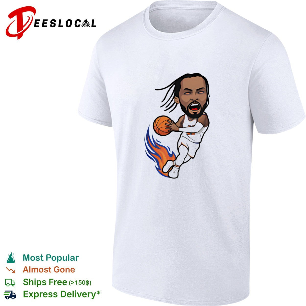 Jalen Brunson New York Knicks NBA caricature fire ball shirt