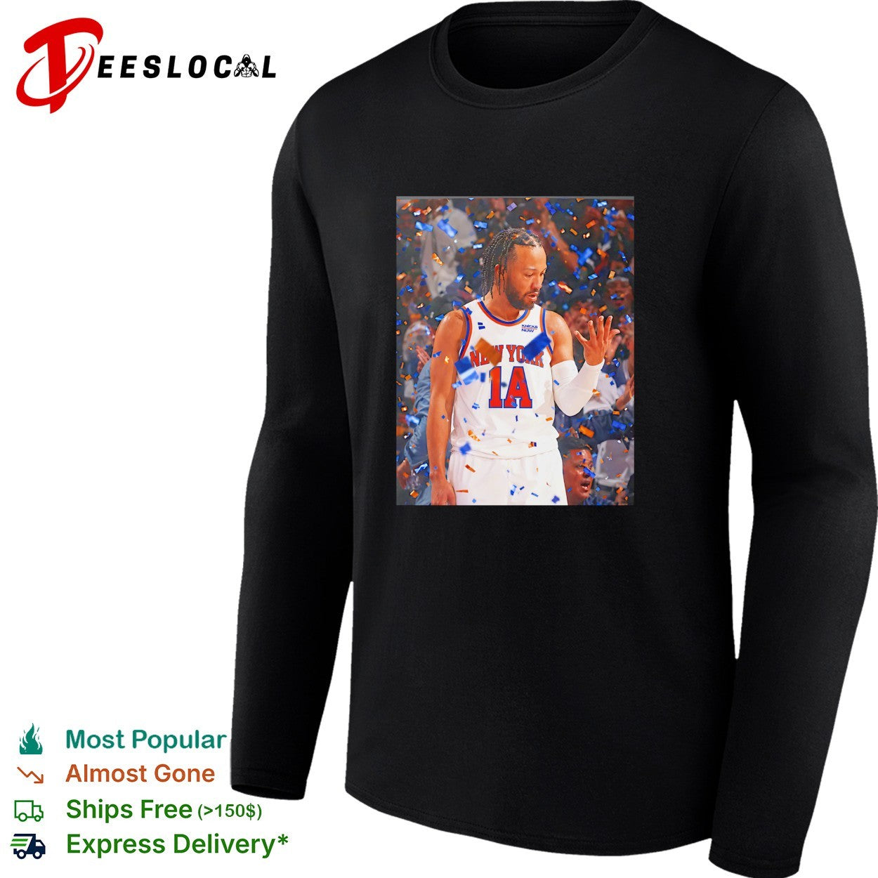 Jalen Brunson New York Knicks confetti championship celebration action photo shirt