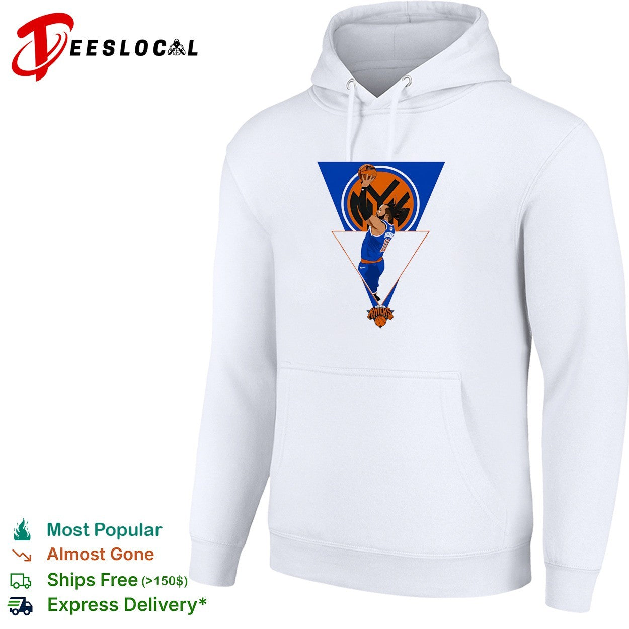 Jalen Brunson New York Knicks jump shot triangle logo art white shirt