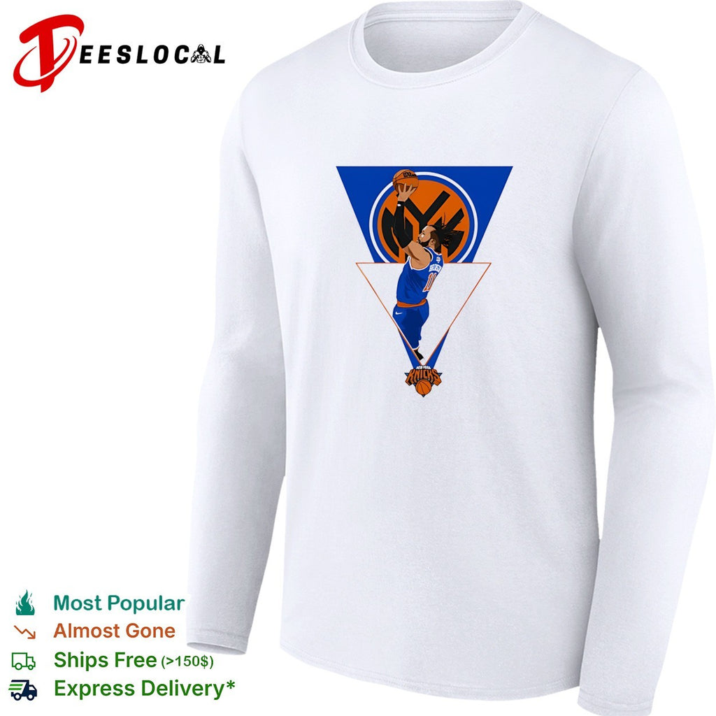 Jalen Brunson New York Knicks jump shot triangle logo art white shirt