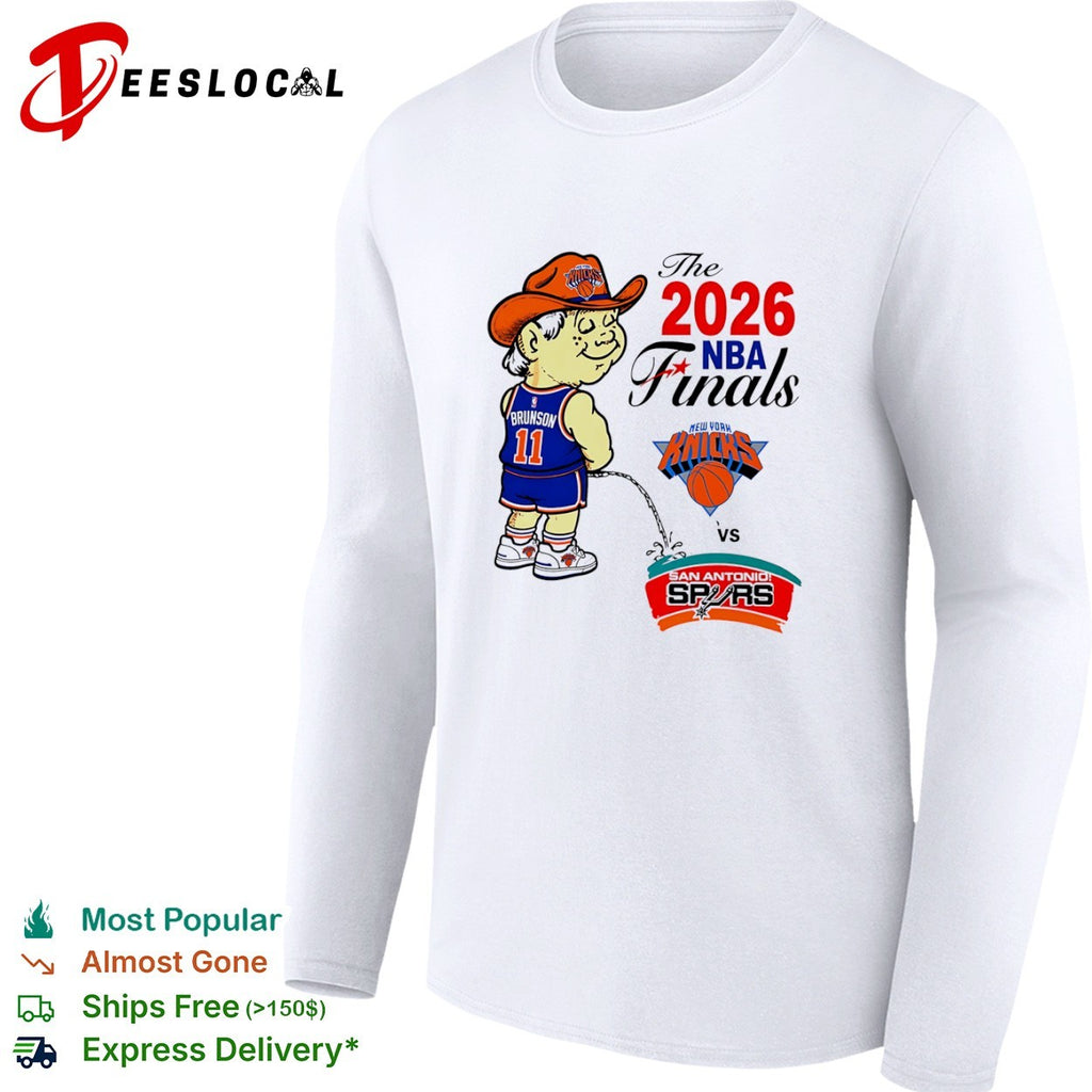 Jalen Brunson New York Knicks peeing on San Antonio Spurs The 2026 NBA Finals shirt