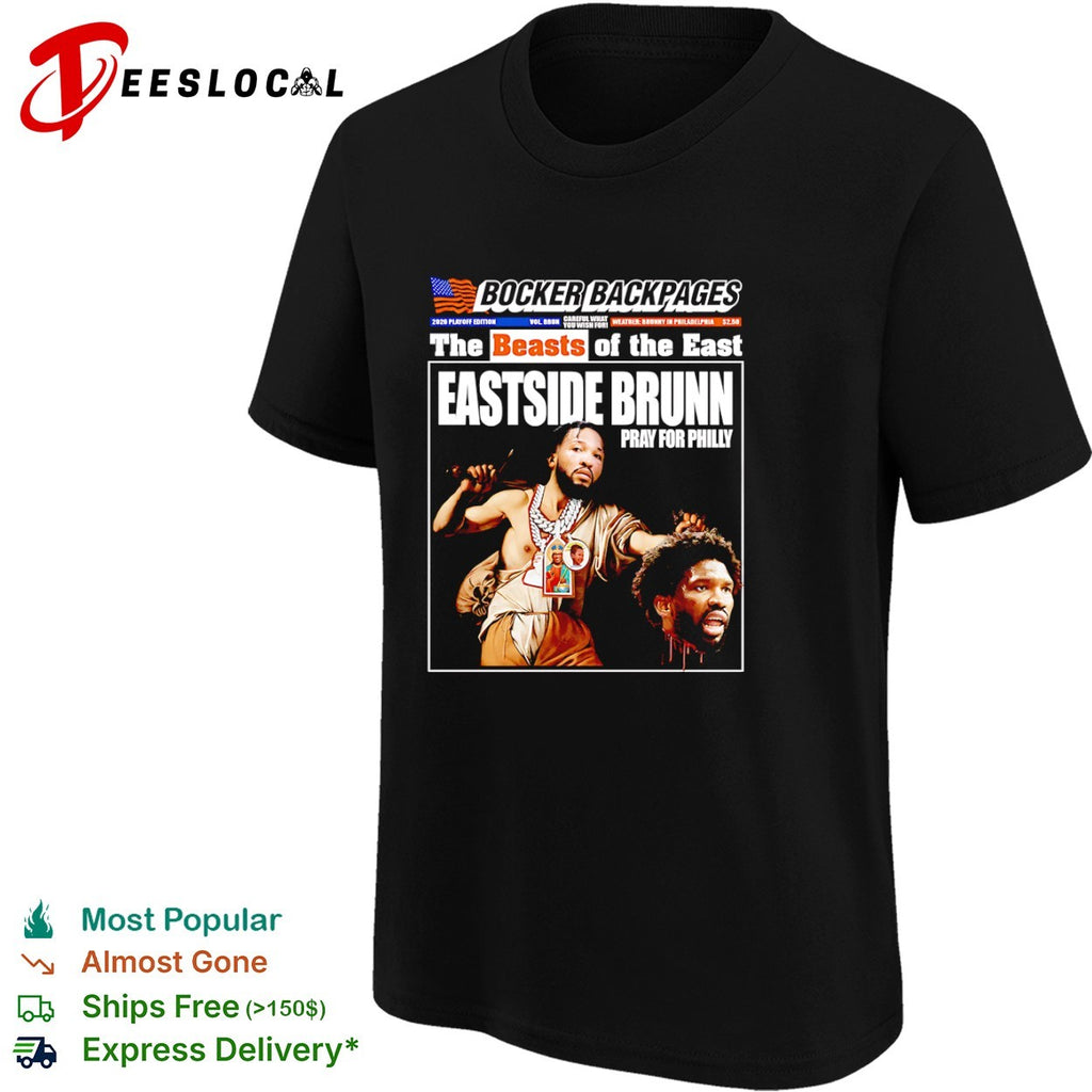 Jalen Brunson New York Knicks vs Joel Embiid head Philadelphia 76ers Eastside Brunn pray for Philly shirt