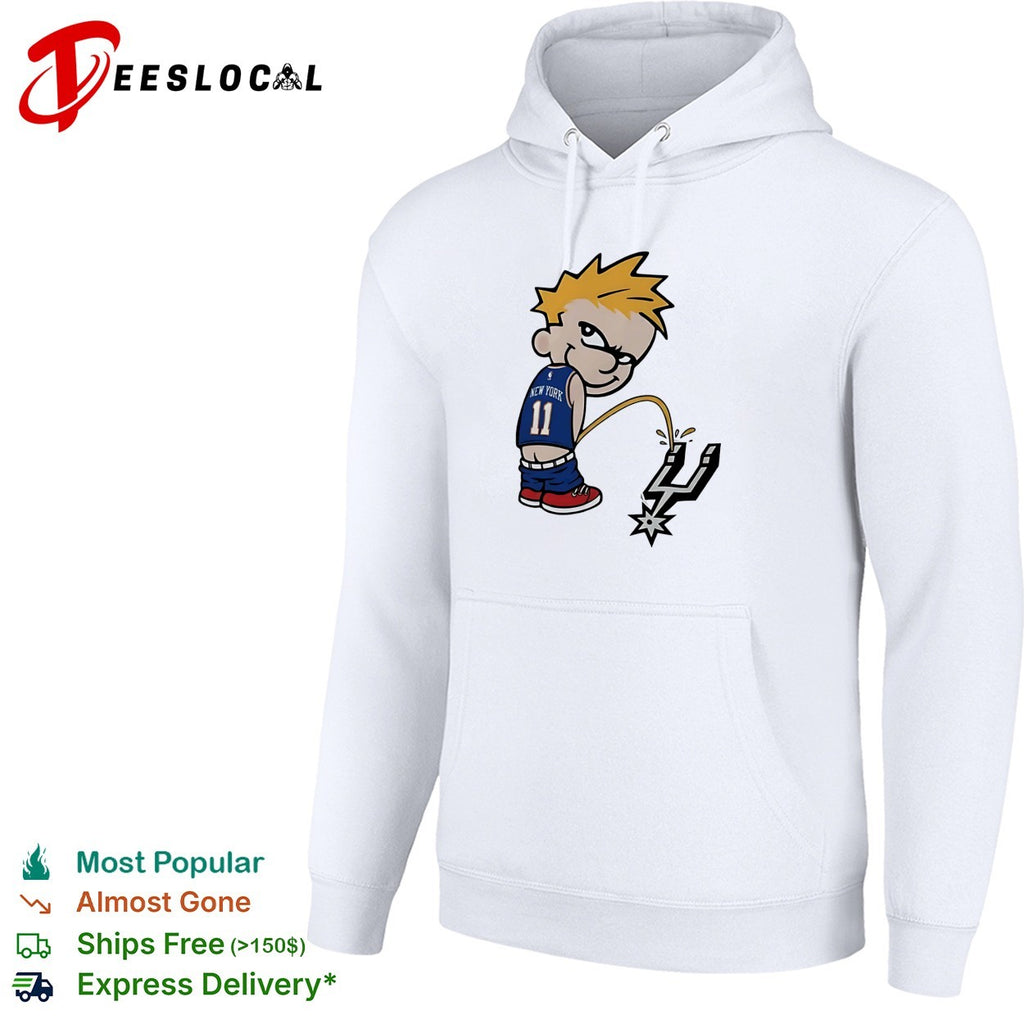 Jalen Brunson number 11 New York Knicks Calvin style kid peeing on Spurs logo shirt