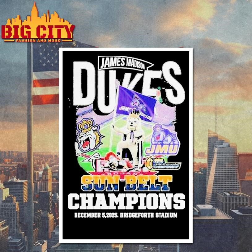 James Madison Dukes Stomp Troy Trojans Sun Belt Champions 2025 Bridgeforth Stadium Mascot Shirt