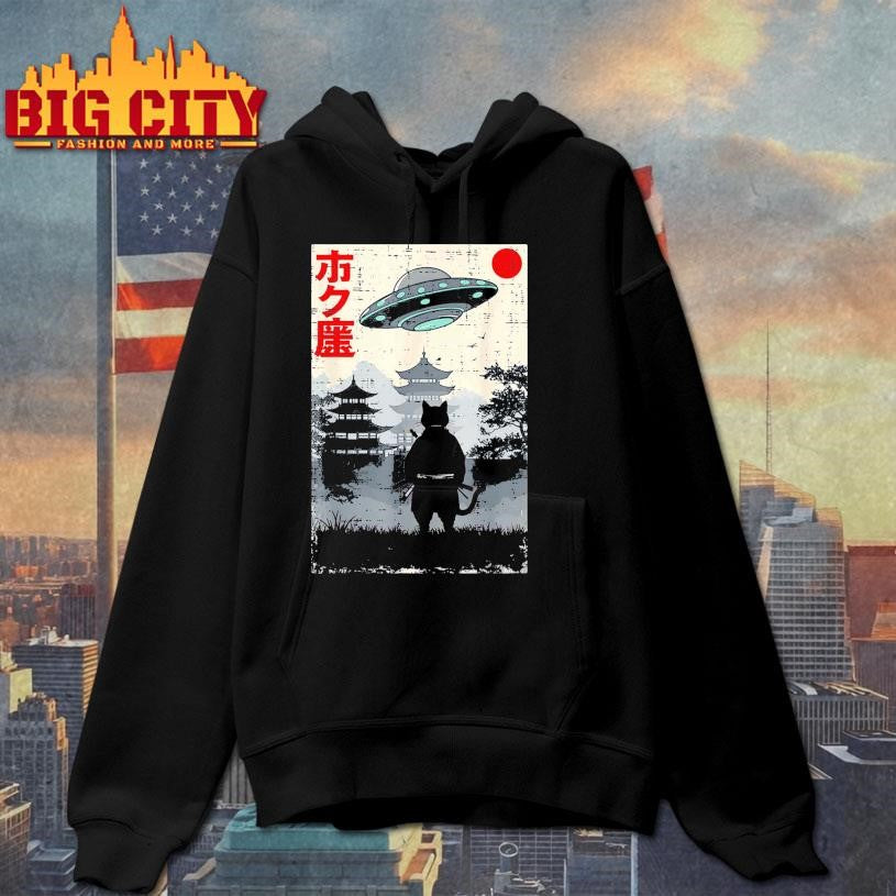 Japanese Ninja Cat Ufo Temple Ukiyo-e Art Men Women Kids Shirt