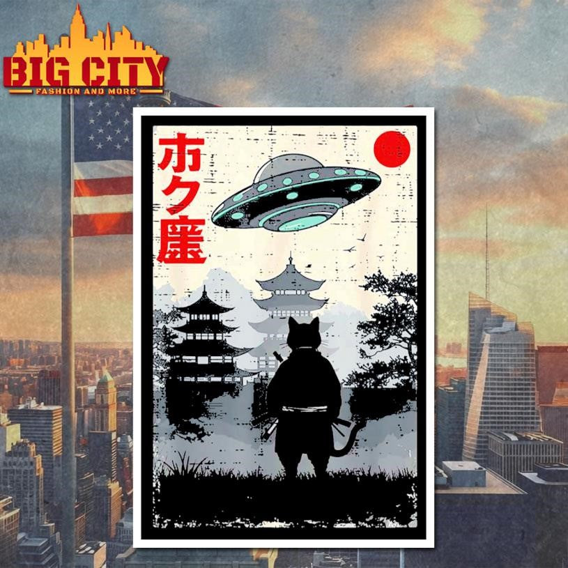 Japanese Ninja Cat Ufo Temple Ukiyo-e Art Men Women Kids Shirt