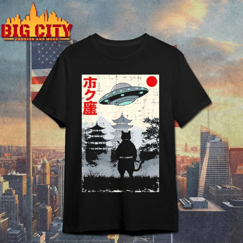 Japanese Ninja Cat Ufo Temple Ukiyo-e Art Men Women Kids Shirt
