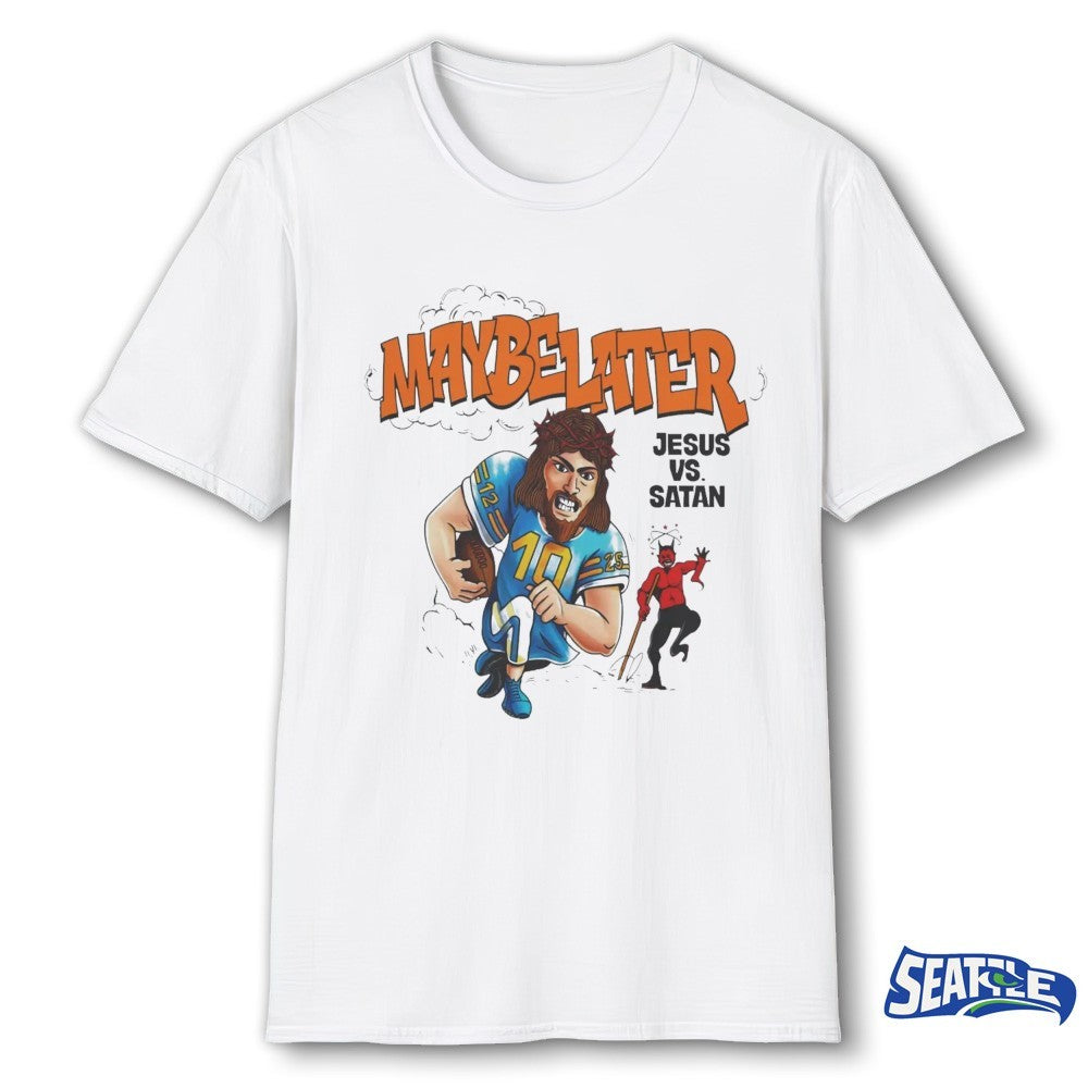 Jared McCain Wearing Maybe Later Jesus Vs Satan shirt