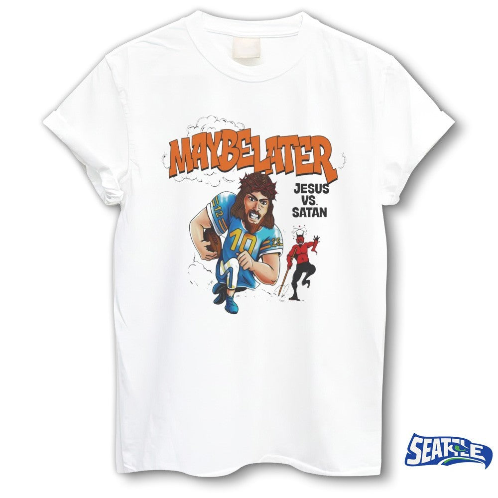 Jared McCain Wearing Maybe Later Jesus Vs Satan shirt