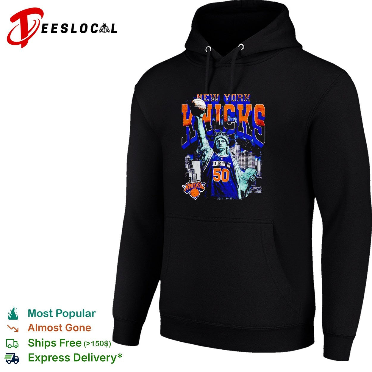 Jemison III 50 New York Knicks Statue of Liberty skyline basketball shirt