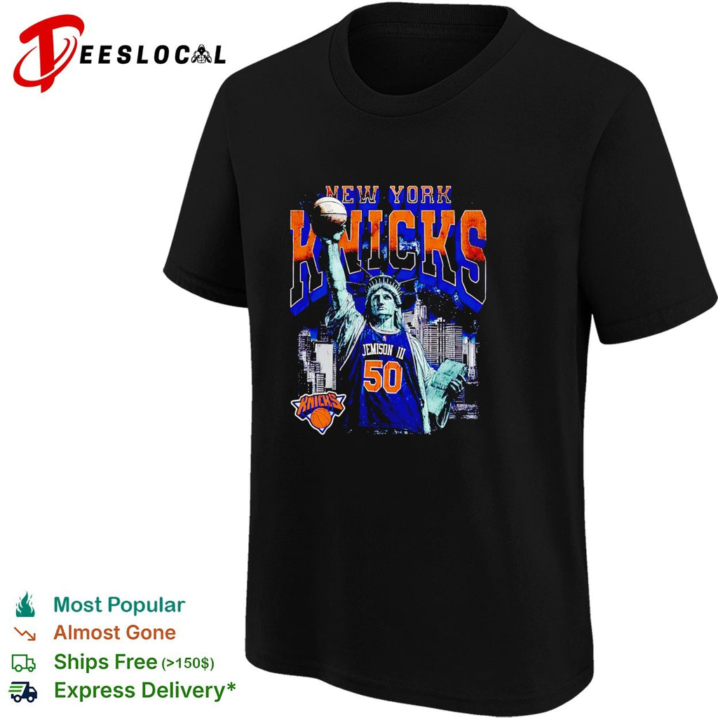 Jemison III 50 New York Knicks Statue of Liberty skyline basketball shirt