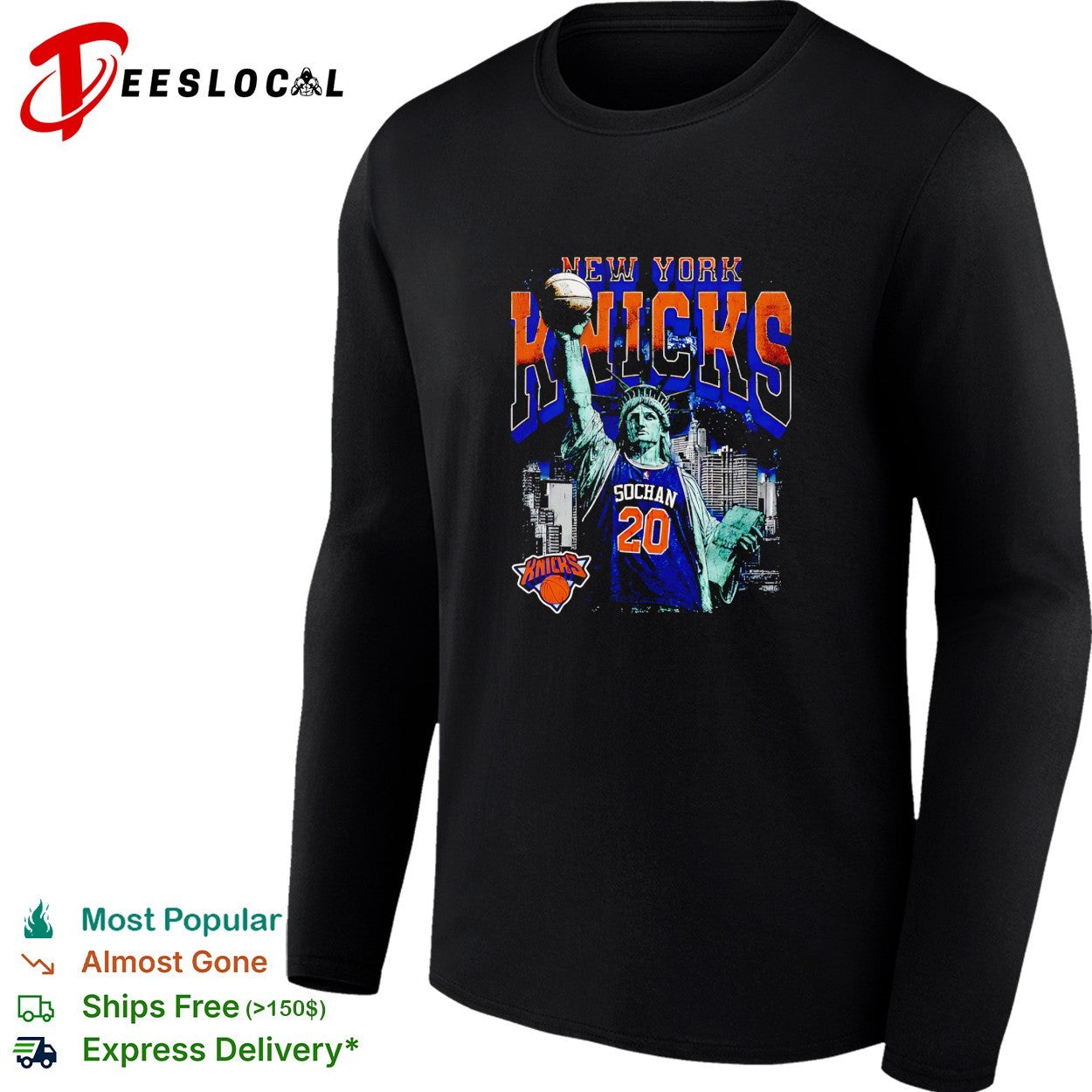 Jeremy Sochan 20 New York Knicks Statue of Liberty skyline basketball shirt