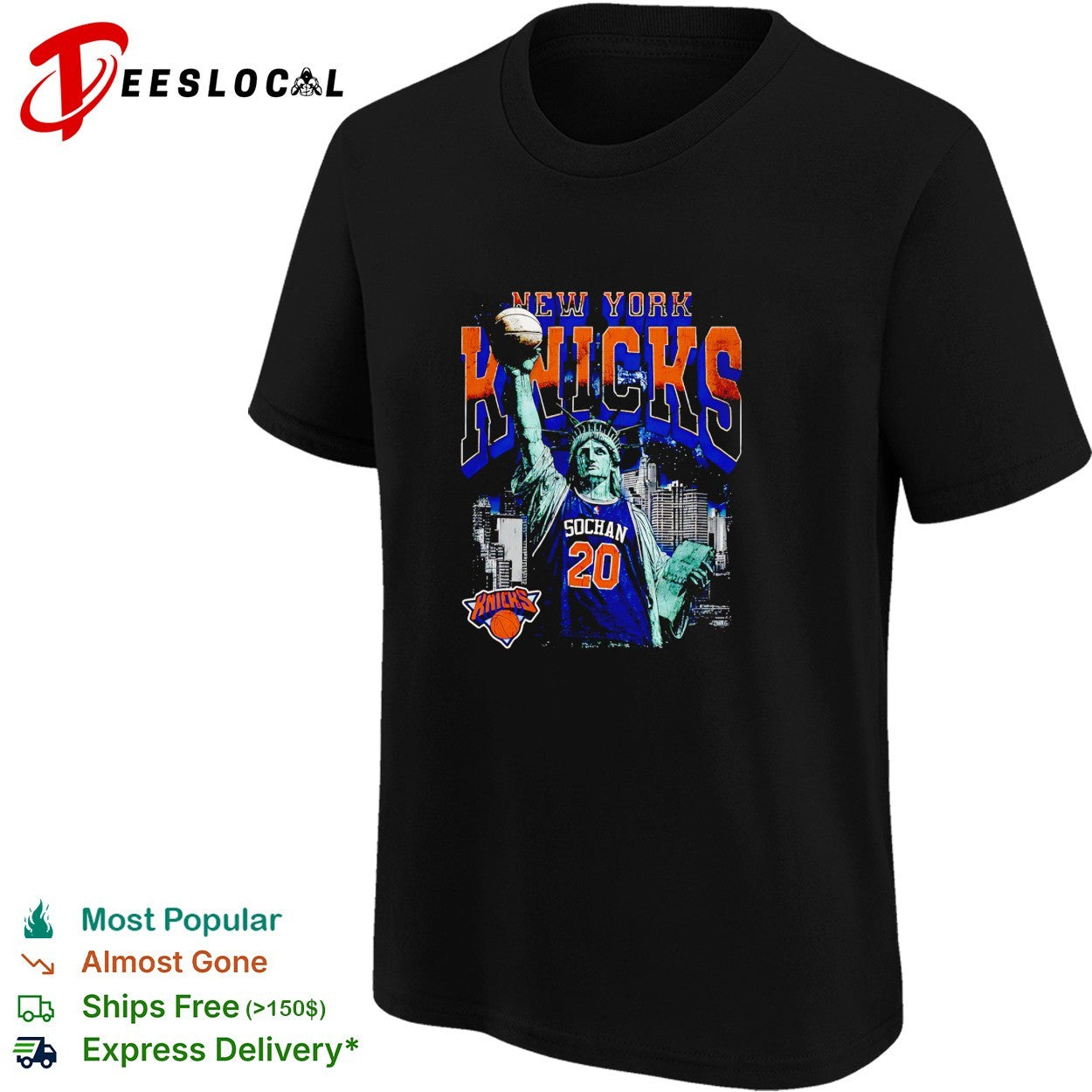 Jeremy Sochan 20 New York Knicks Statue of Liberty skyline basketball shirt