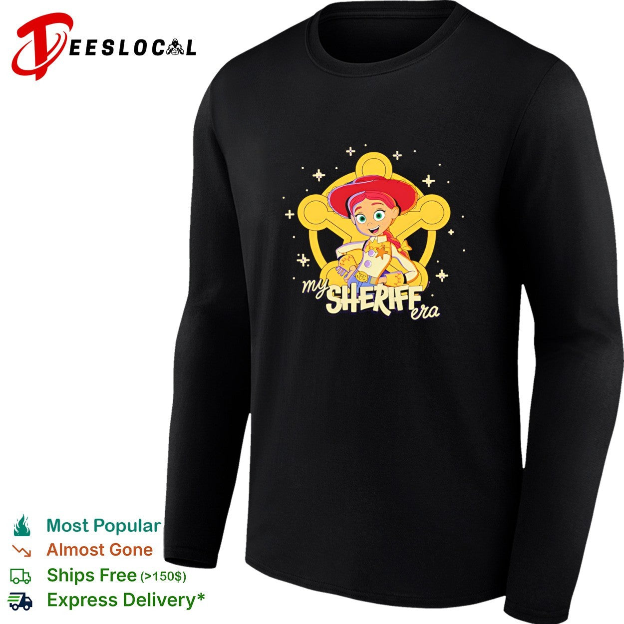 Jessie Toy Story my sheriff era cursive typography shirt
