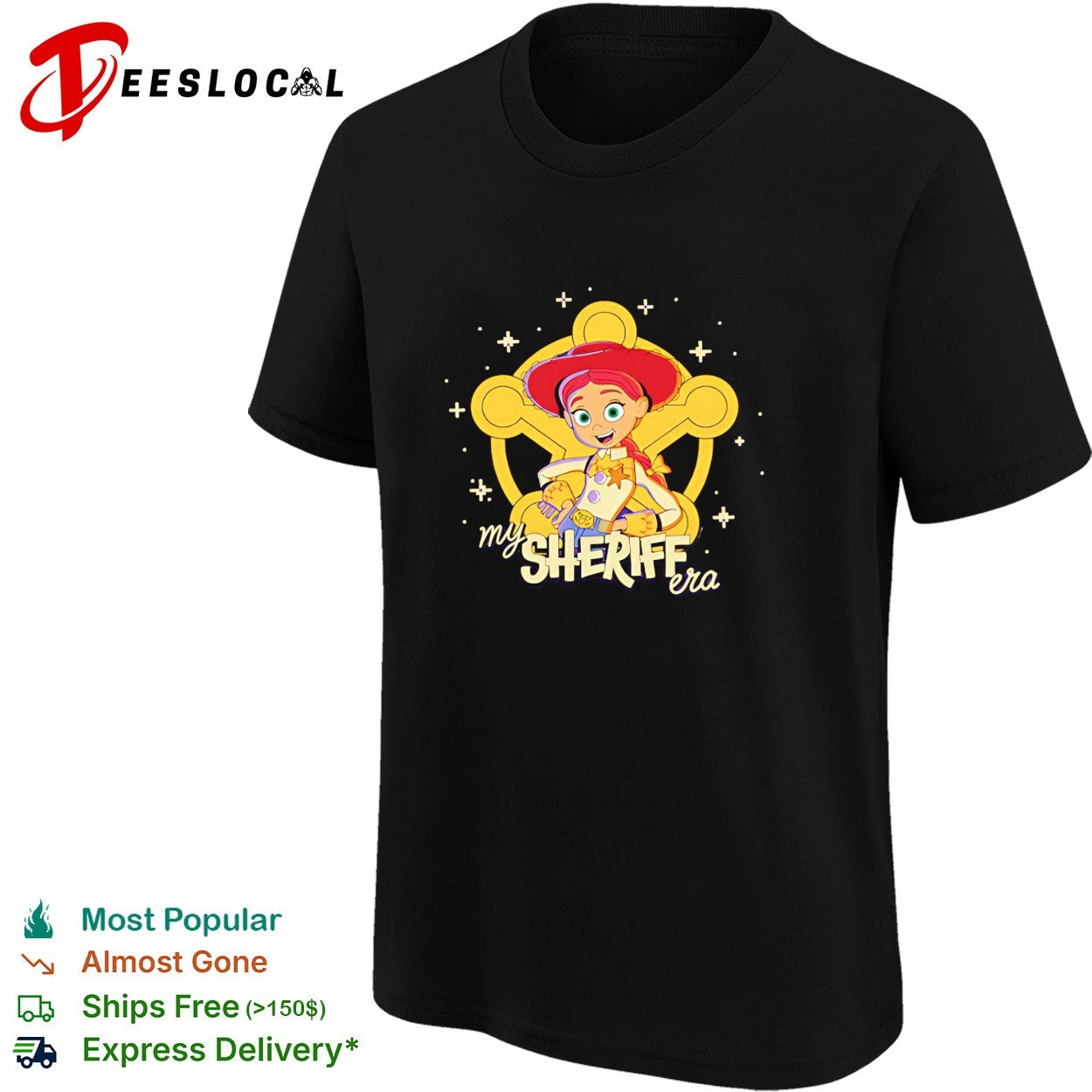 Jessie Toy Story my sheriff era cursive typography shirt
