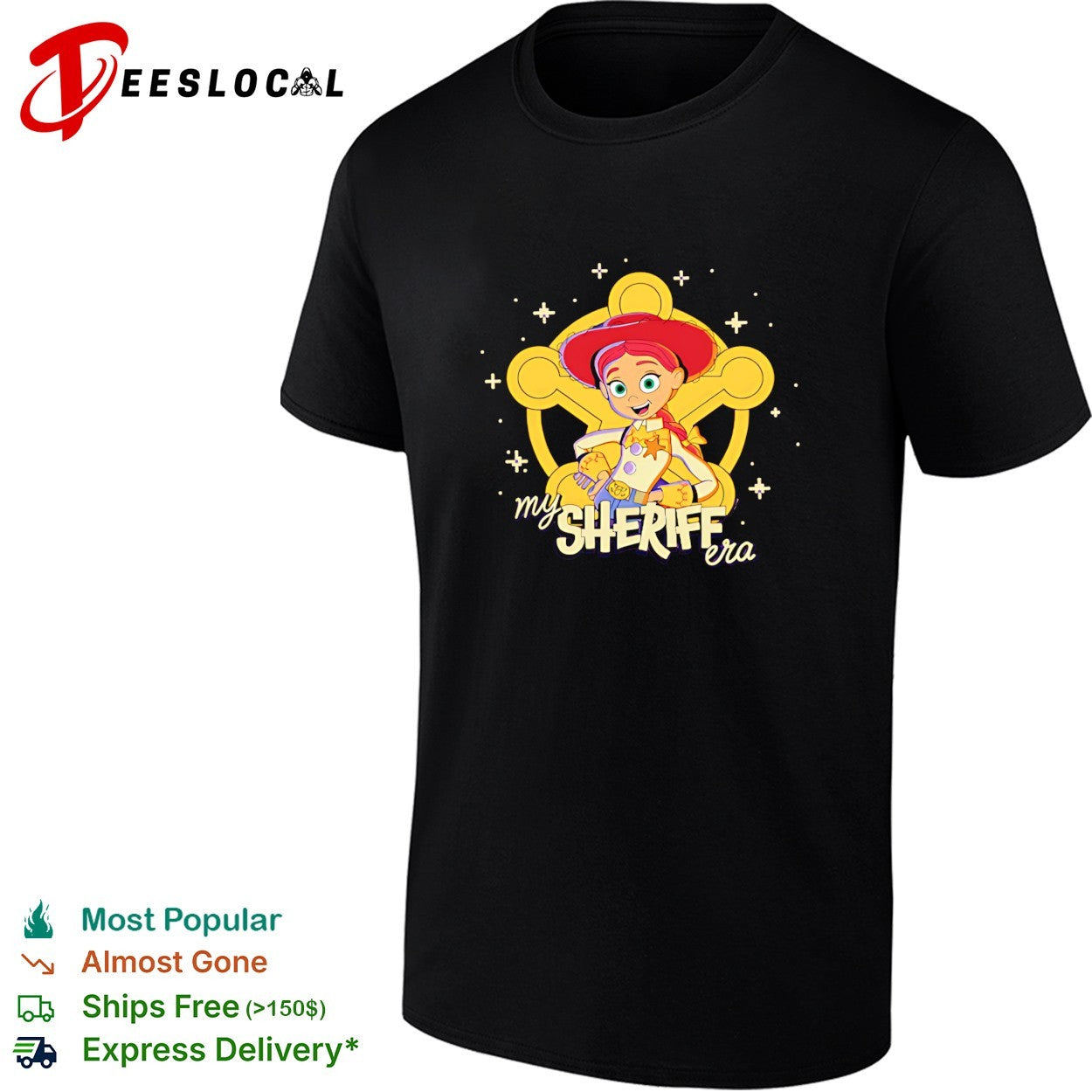 Jessie Toy Story my sheriff era cursive typography shirt
