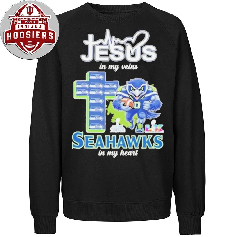 Jesus In My Veins Seahawks In My Heart Christian Faith Football 2026 Shirts
