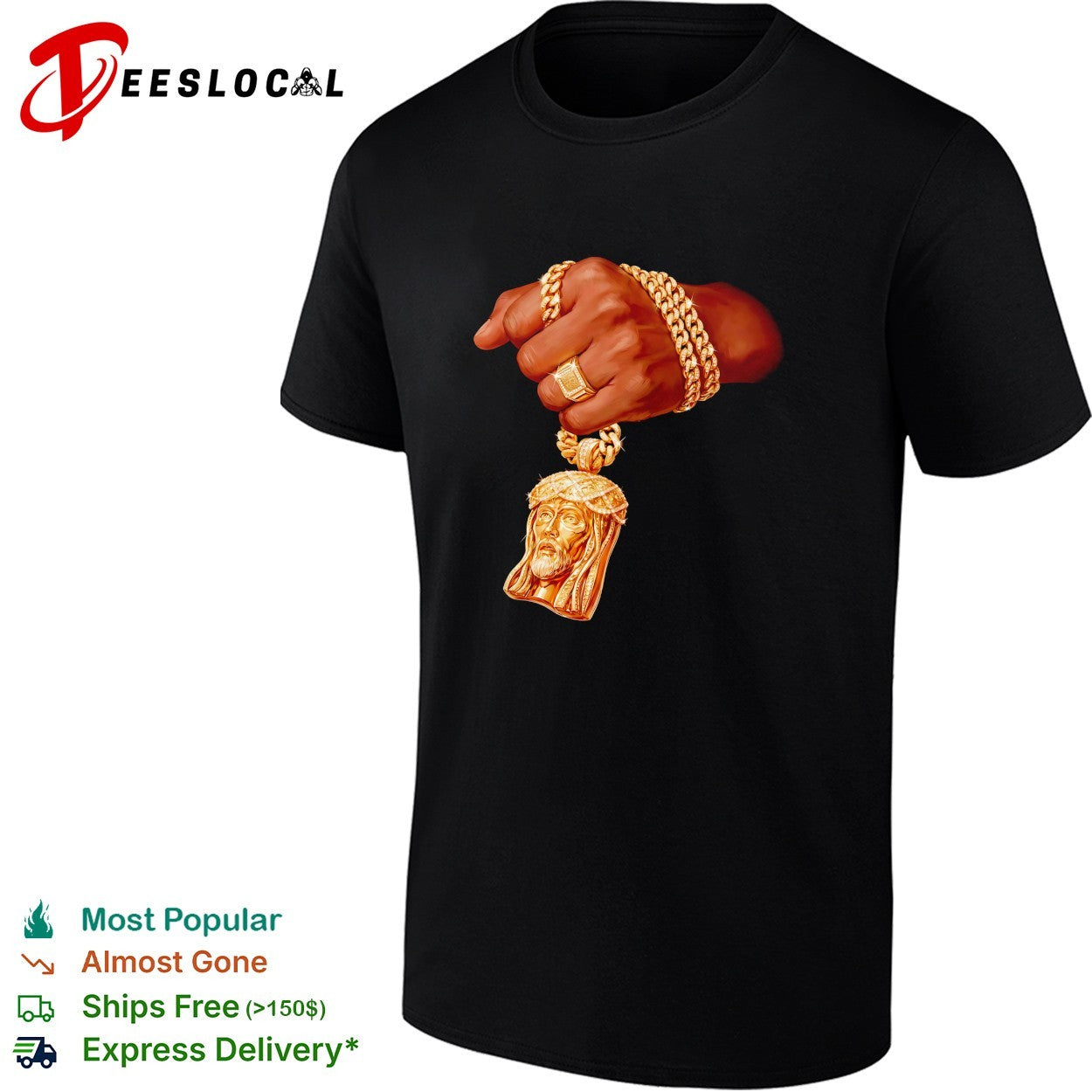 Jesus piece gold jewelry hip hop shirt