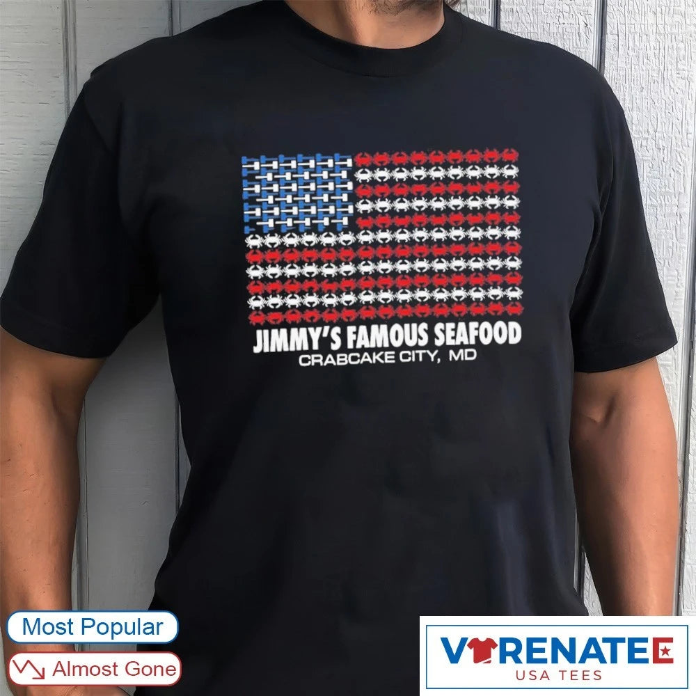 Jimmy’s Famous Seafood Crabcake City MD Crab USA Flag shirt