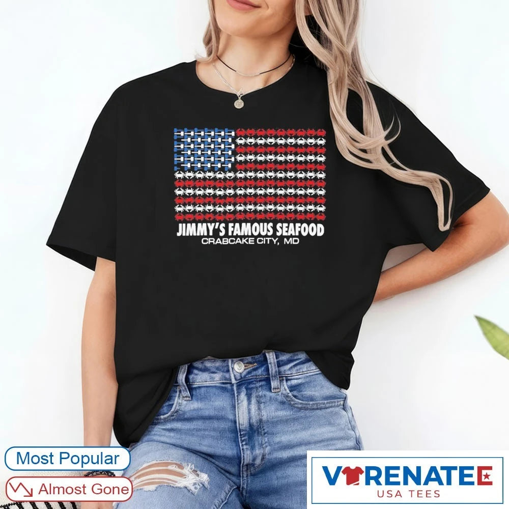 Jimmy’s Famous Seafood Crabcake City MD Crab USA Flag shirt
