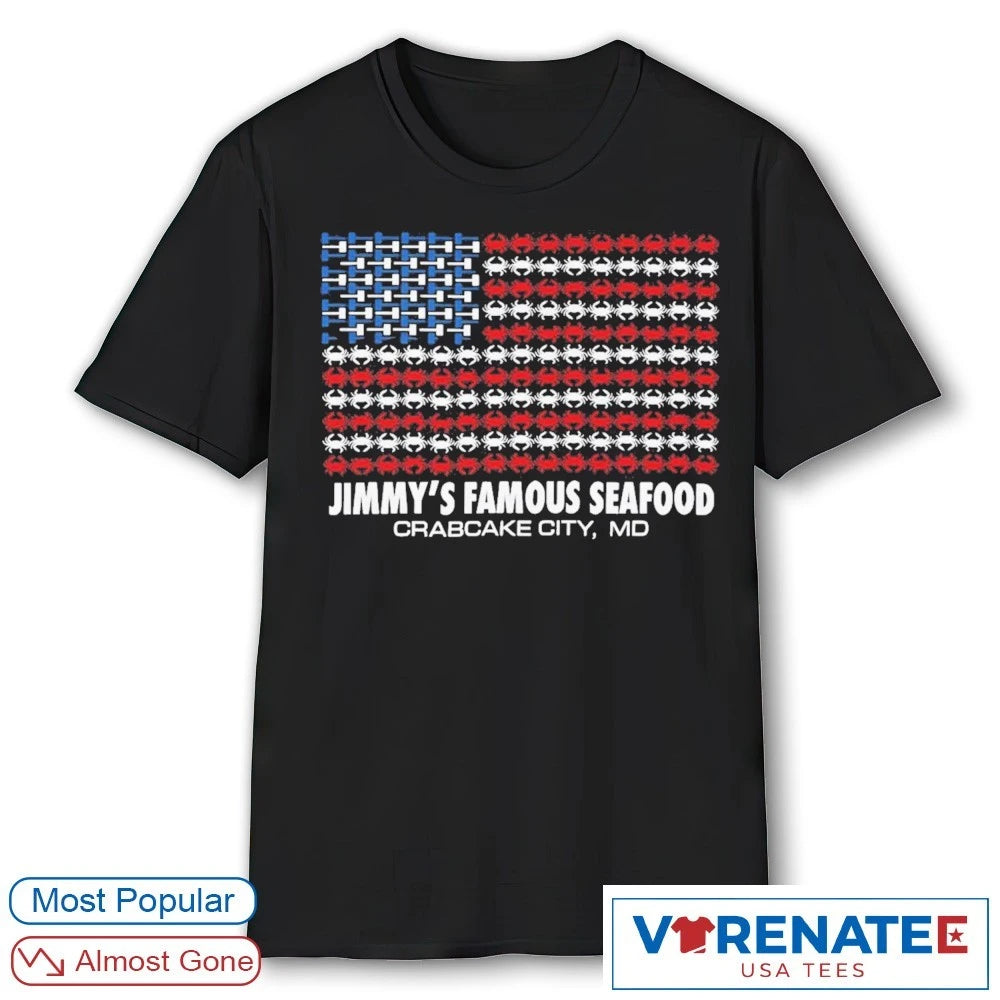 Jimmy’s Famous Seafood Crabcake City MD Crab USA Flag shirt