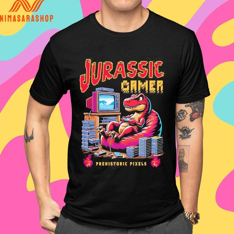Jurassic Gamer Prehistoric Pixels Dinosaur Shirts