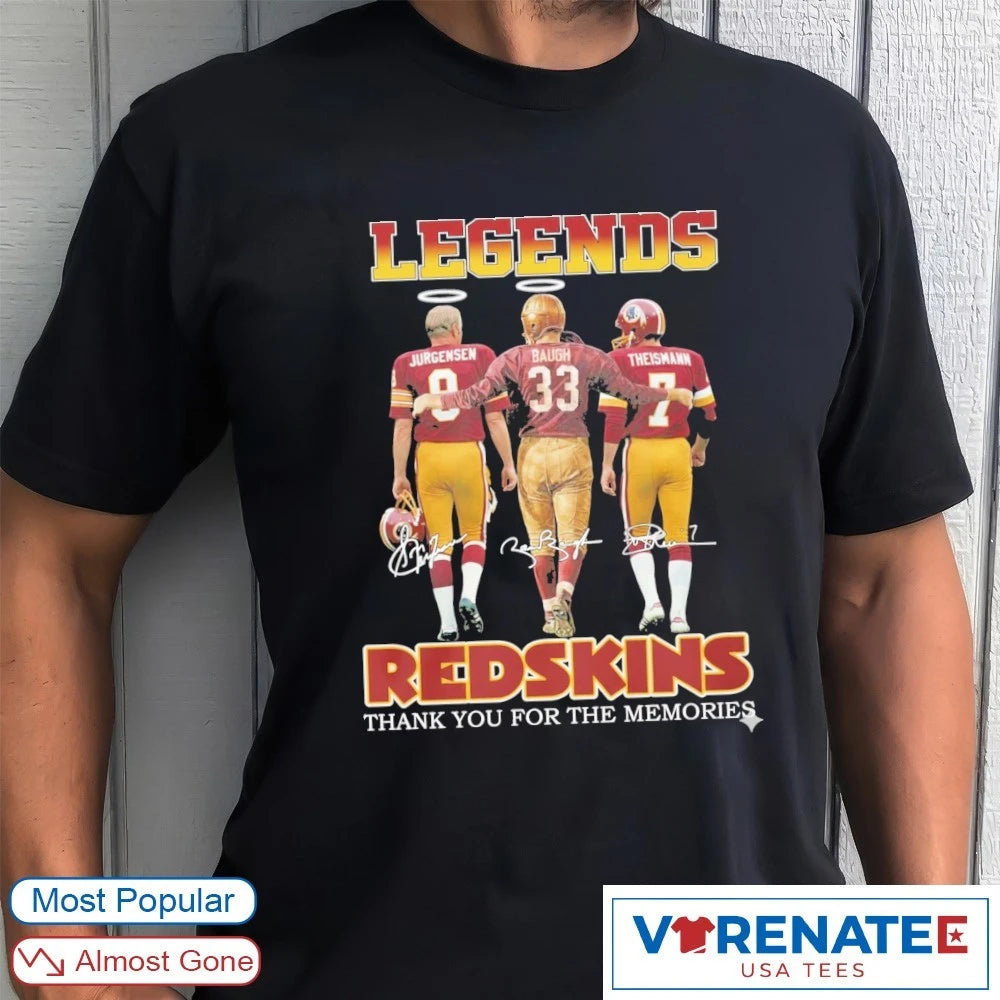 Jurgensen, Baugh and Theismann Legend Redskins Thank You For The Memories Signatures shirt