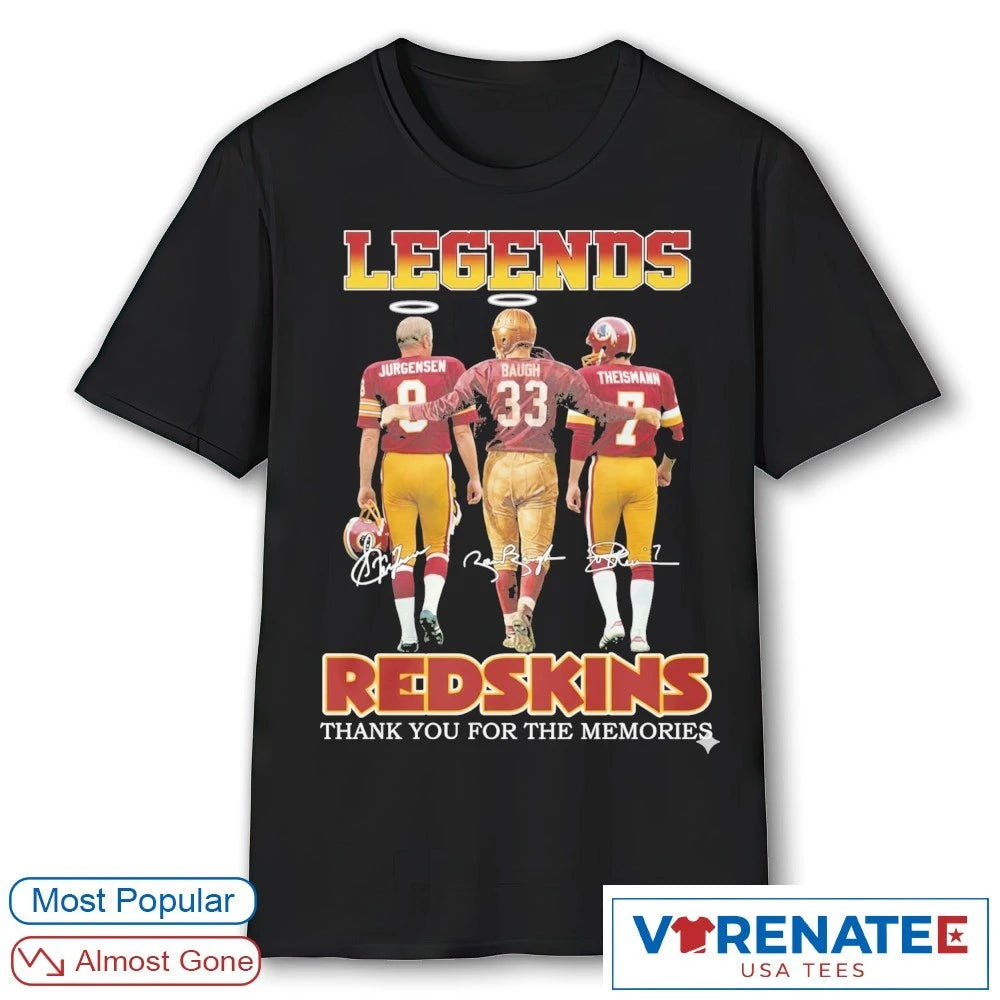 Jurgensen, Baugh and Theismann Legend Redskins Thank You For The Memories Signatures shirt