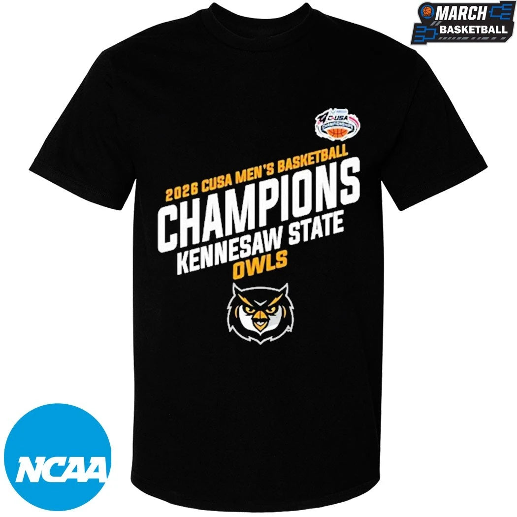 Kennesaw State Owls Champions C USA Men’s Basketball Tournament 2026 T-shirts