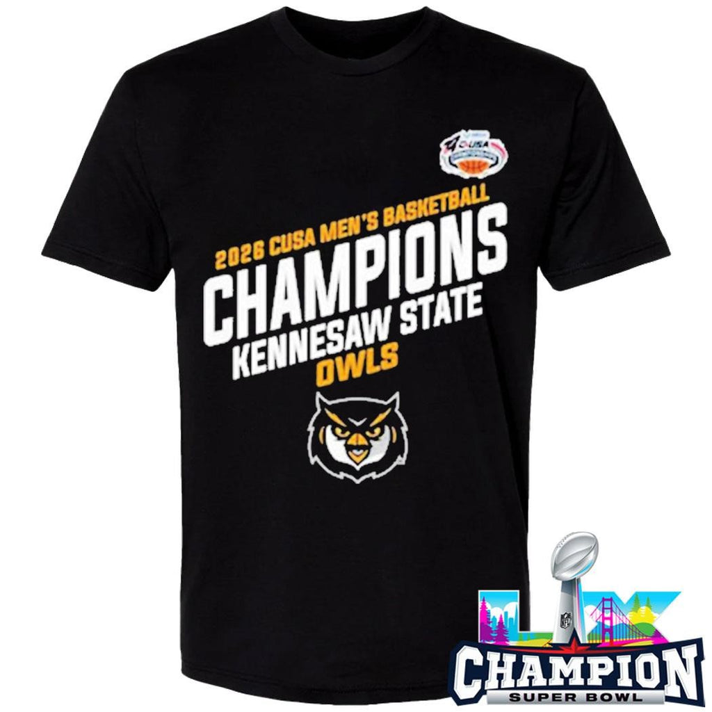 Kennesaw State Owls Champions C Usa Men’s Basketball Tournament 2026 Locker Room Shirt