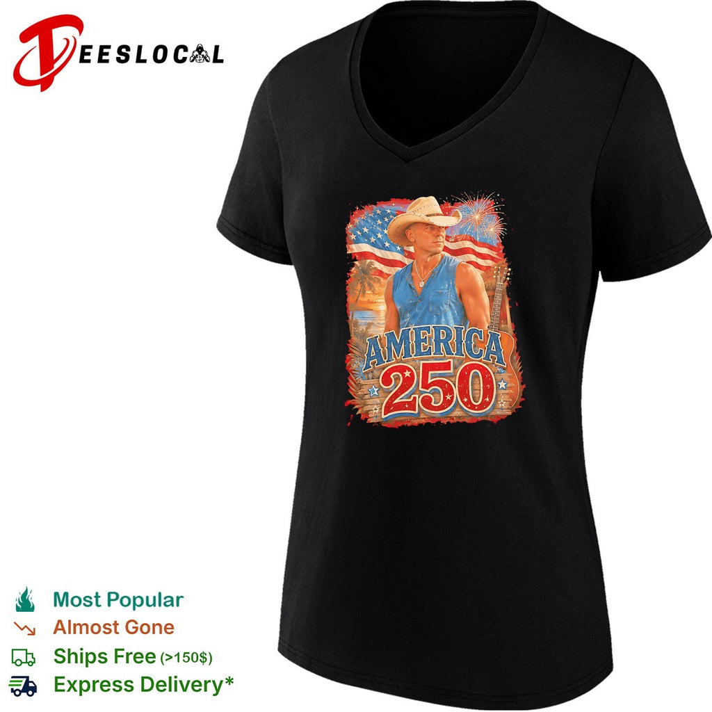 Kenny Chesney Cowboy hat silhouette America 250th fireworks flag poster shirt